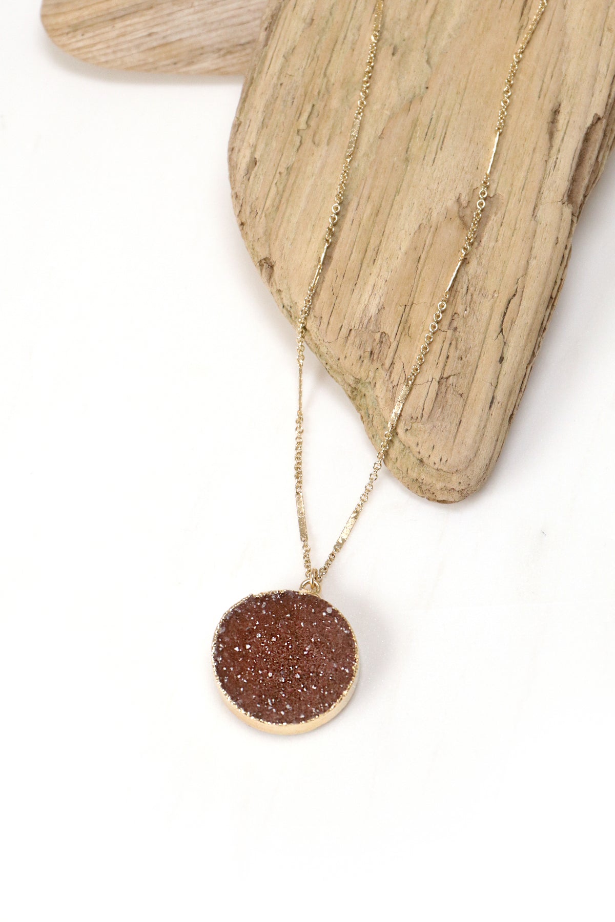 Large Round Druzy Necklace with Gold
