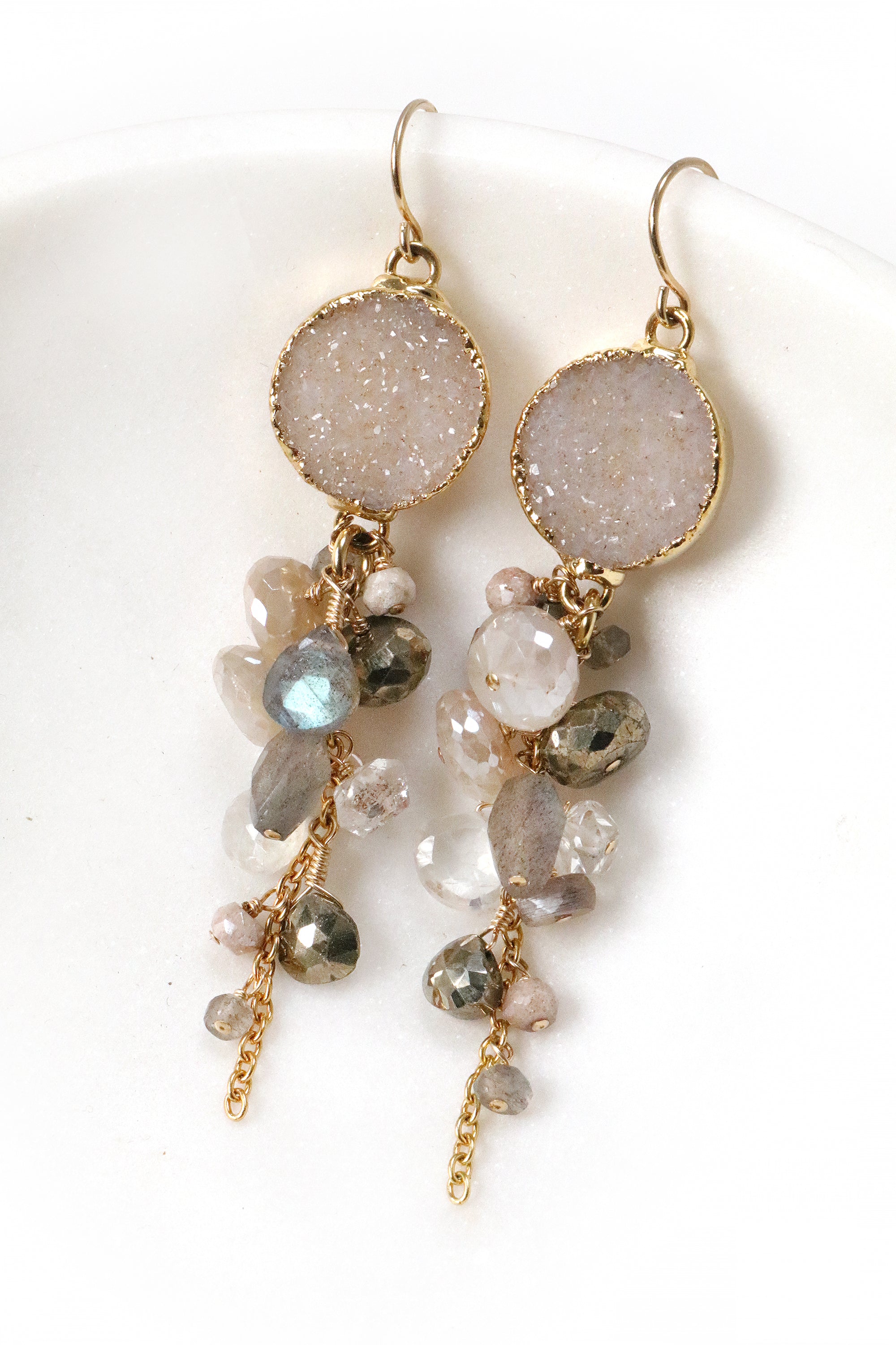 Gemstone and Druzy Cluster Earrings