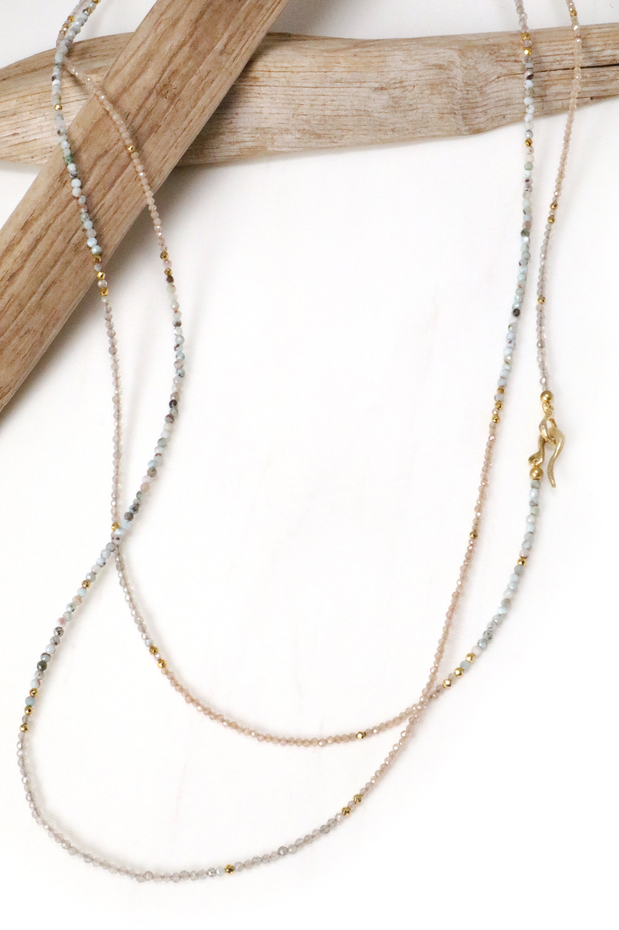 Larimar, Labradorite and Zircon Layering Necklace