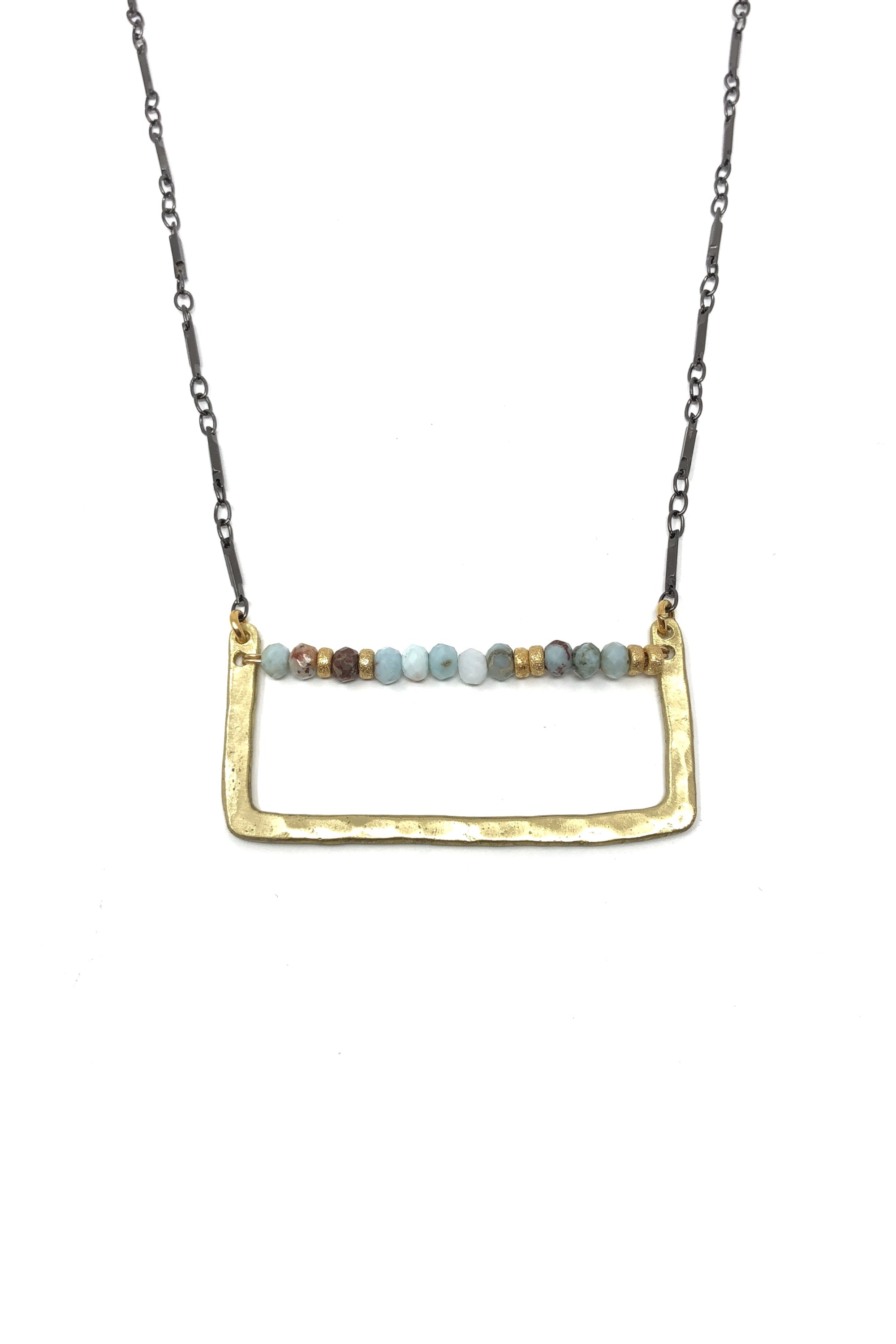 Hammered Gold and Larimar Necklace