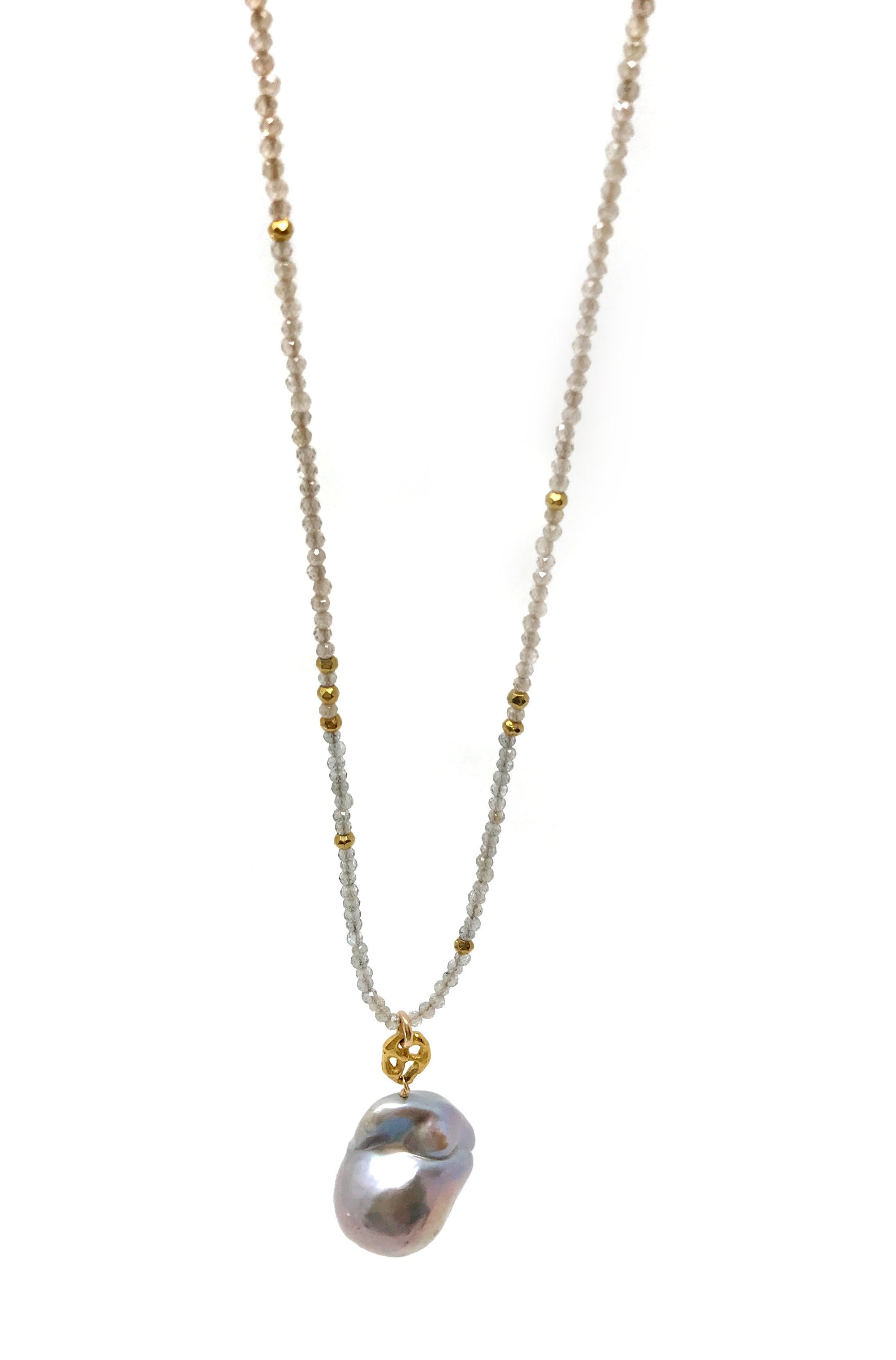 Labradorite, Zircon and Baroque Pearl Necklace