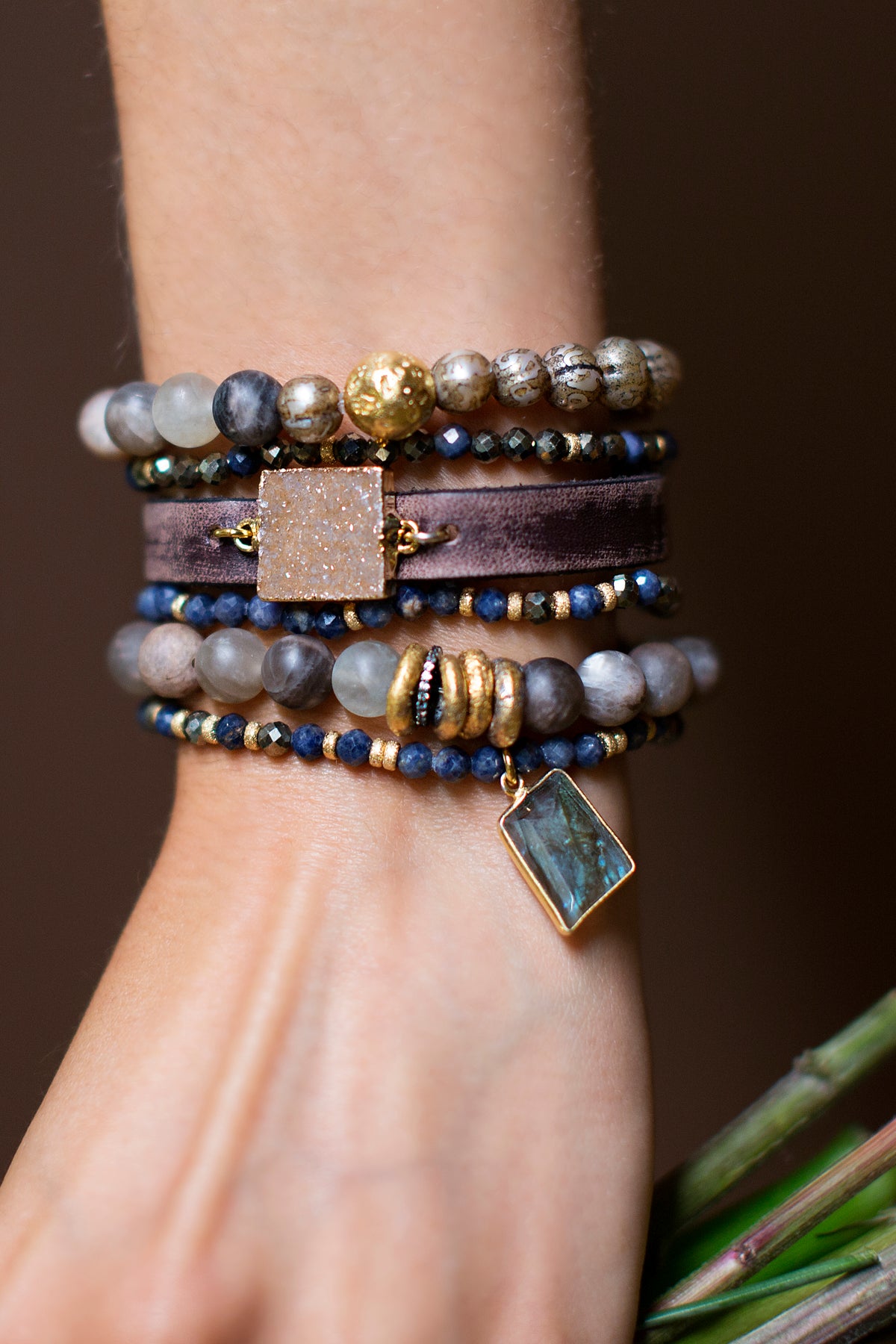 Leather and Square Druzy Bracelet