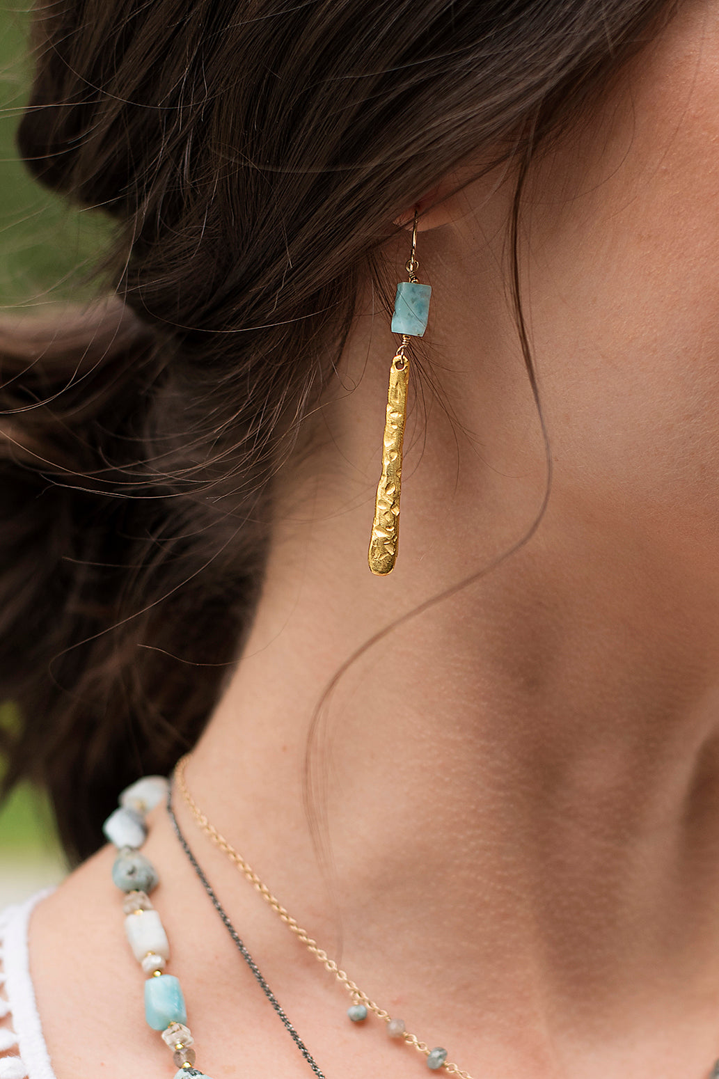 Larimar Gold Branch Earrings