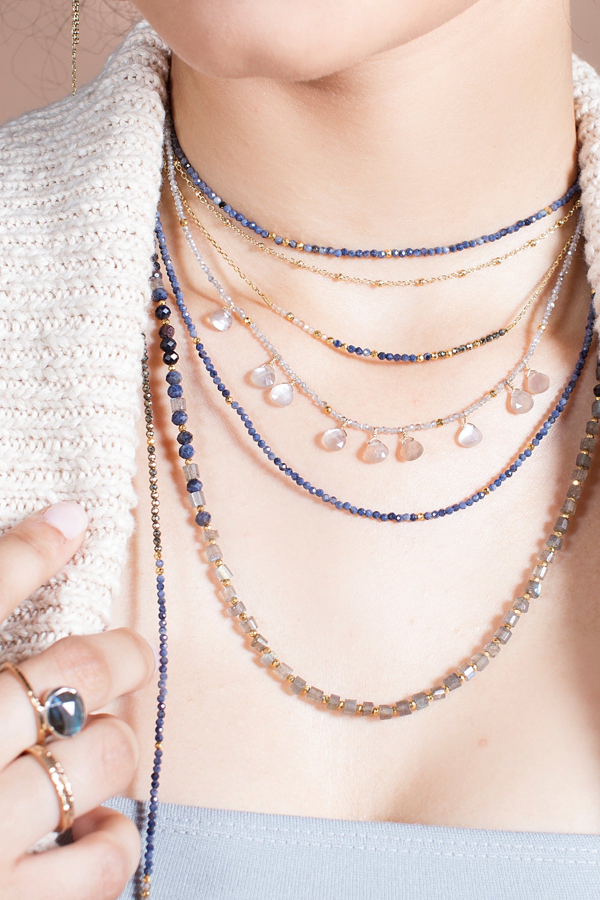 Sapphire, Silverite and Labradorite Layering Necklace